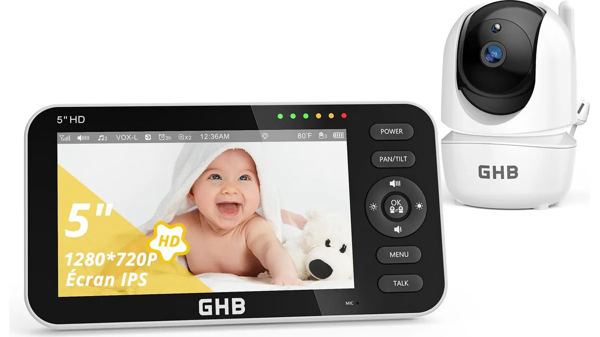 GHB Babyphone Caméra Vidéo Écran 5 inches 720P HD